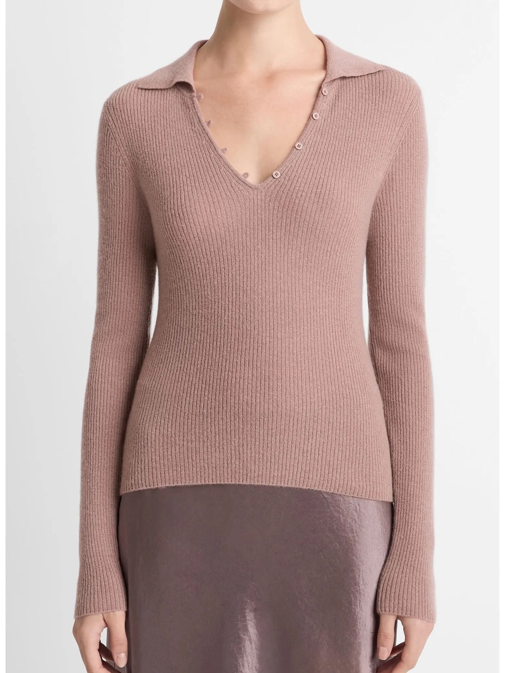 Vince Rib Cashmere & Silk Polo Sweater in Beet Root Size M